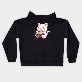 Cute Kawaii Cat eating Ramen - Anime Shirt Kids Hoodie